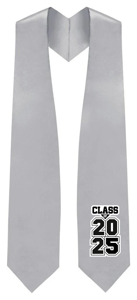 Silver graduation stole with 'Class 2026'