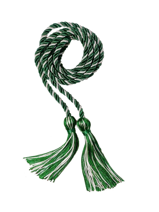 Emerald Green and White Intertwined Graduation Honor Cord - College & High School Honor Cords