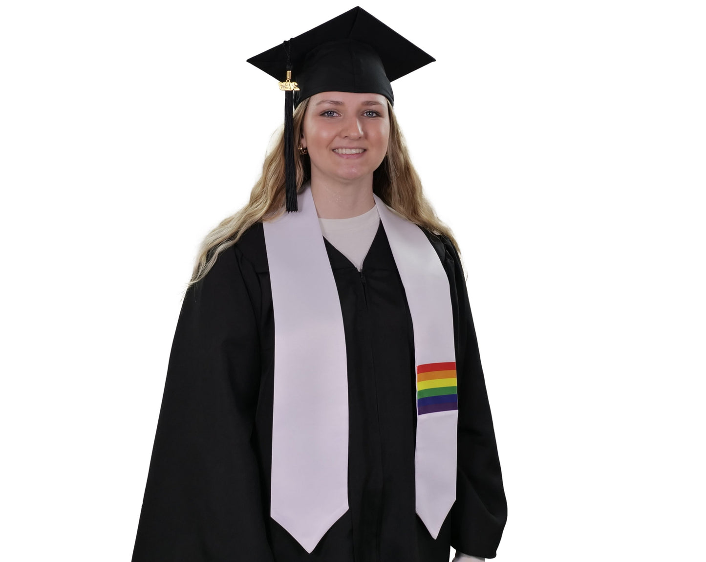 Rainbow LGBTQ Gay Queer Graduation White Sash/Stole