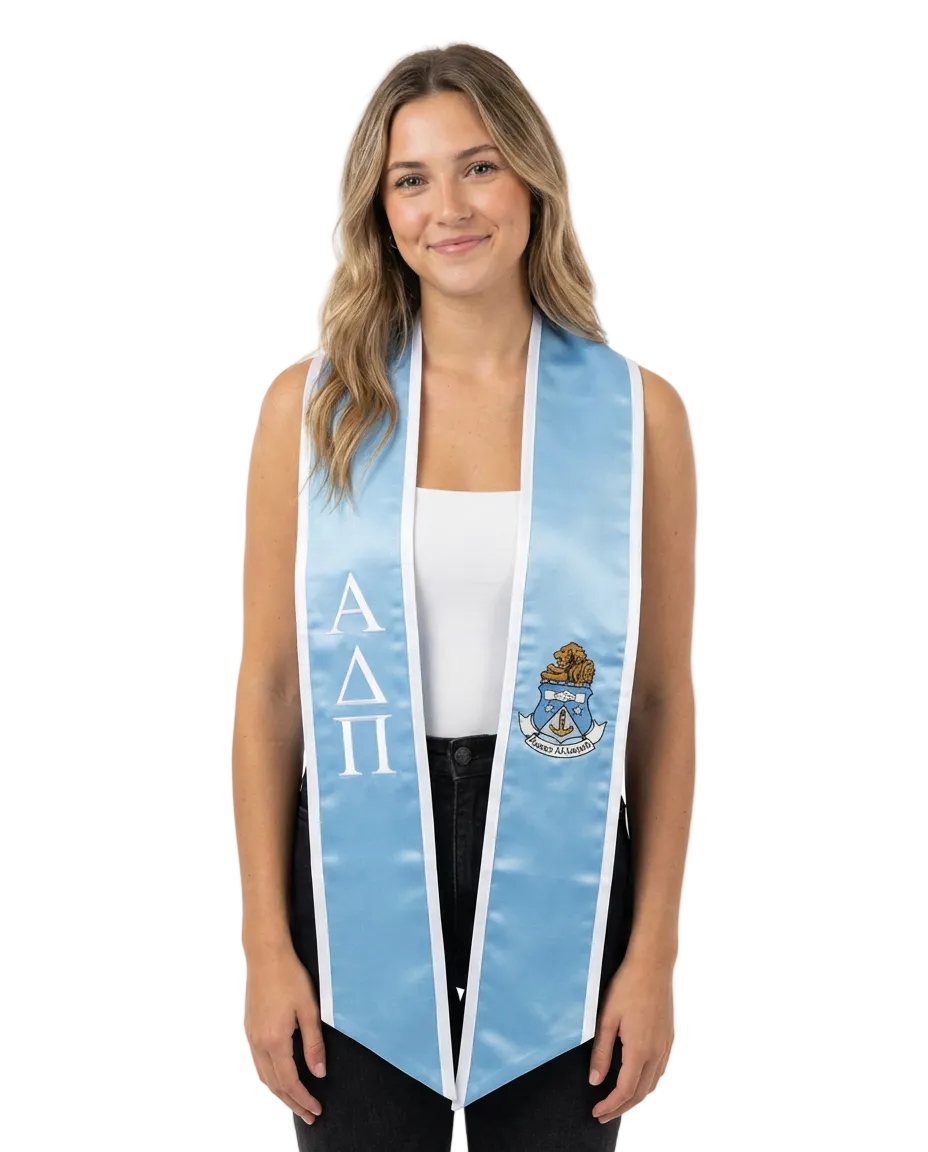 Alpha Delta Pi Trimmed Greek Lettered Graduation Stole w/ Crest