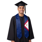 American Samoa graduation stole with American Samoa flag design, graduation sash worn over a graduation gown