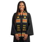 Black Grads Matter handwoven Kente cloth graduation stole for Black college graduates