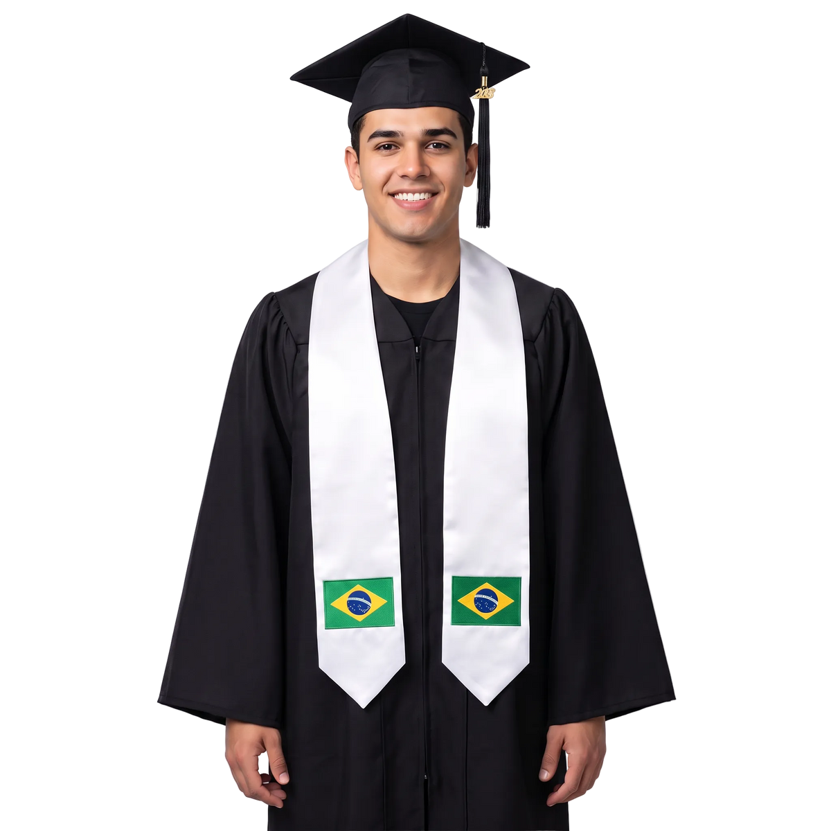 Brazil embroidered flag patch graduation stole, Brazilian flag patch sash worn over a graduation gown