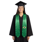 Brazil graduation stole with Brazilian flag design, graduation sash worn over a graduation gown