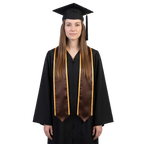 Brown graduation stole with gold trim along the edges and pointed ends, shown in a front view.
