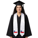 Chile embroidered flag patch graduation stole, Chilean flag patch sash worn over a graduation gown