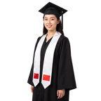 White graduation stole with embroidered China flag patches on both sides, featuring red flags with yellow stars and pointed ends.