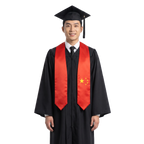 China graduation stole with Chinese flag design, graduation sash worn over a graduation gown