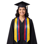 Colombia graduation stole with Colombian flag design, graduation sash worn over a graduation gown"
