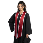 Crimson graduation stole with white trim along the edges and slanted ends, shown in a front view.