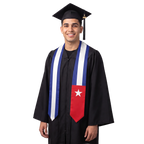 Cuba graduation stole with Cuban flag design, graduation sash worn over a graduation gown