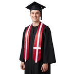Denmark graduation stole with Danish flag design, graduation sash worn over a graduation gown