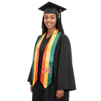 Ethiopia flag graduation stole with green, yellow, and red vertical stripes, a Lion of Judah emblem on one side, and pointed ends.

