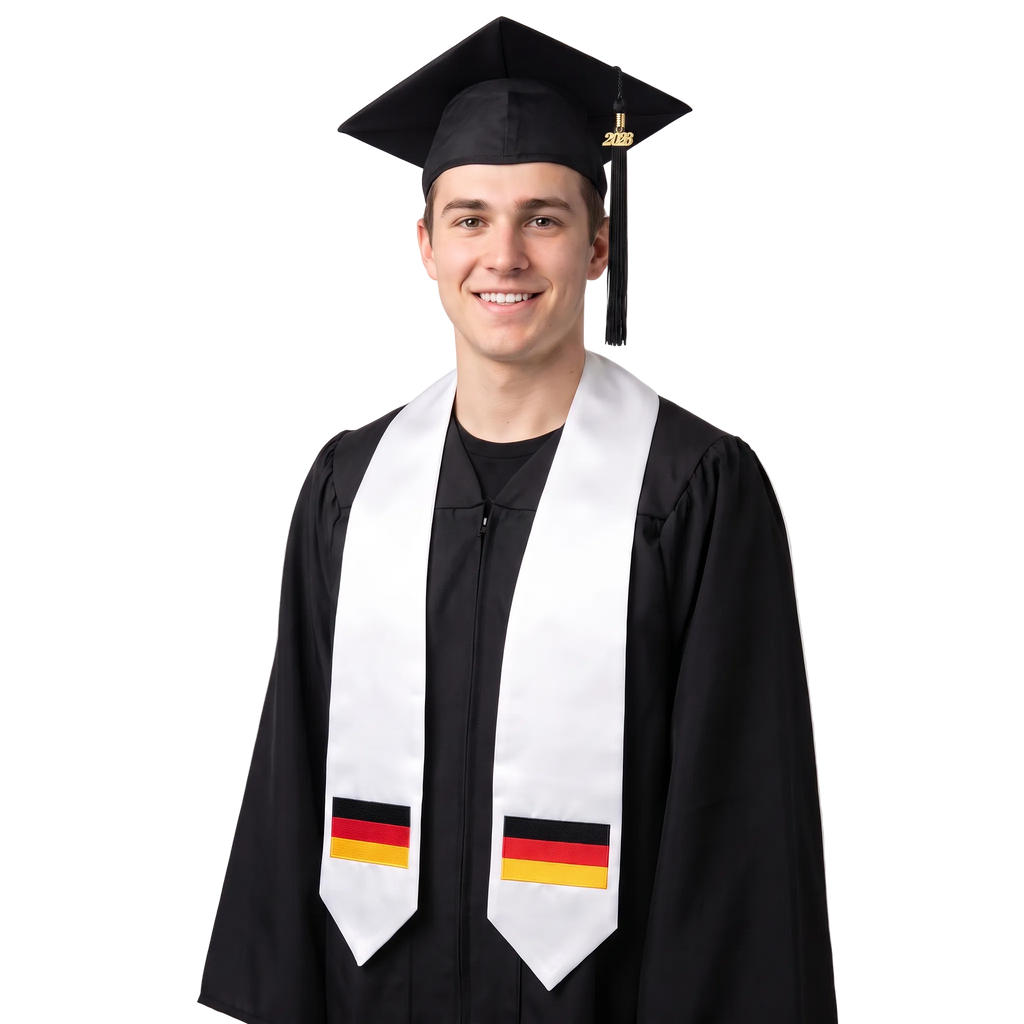 Germany embroidered flag patch graduation stole, German flag patch sash worn over a graduation gown