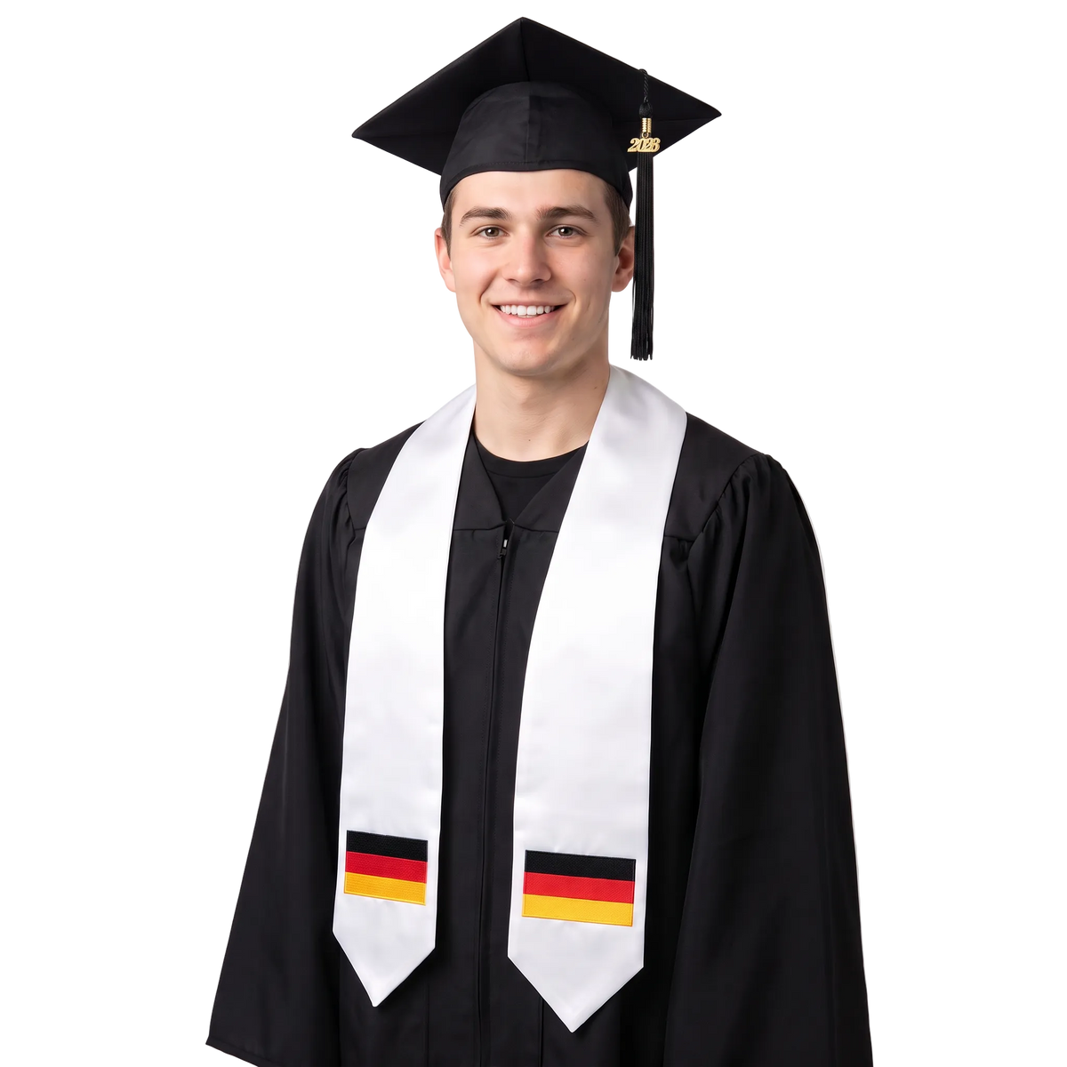 Germany embroidered flag patch graduation stole, German flag patch sash worn over a graduation gown