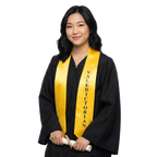 Gold valedictorian stole – gold bridal satin graduation sash with black Valedictorian print for commencement ceremony