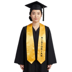 Gold Historian class officer graduation stole with black printed lettering and pointed ends