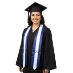 Honduras graduation stole with Honduran flag design, graduation sash worn over a graduation gown