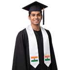 India embroidered flag patch graduation stole, Indian flag patch sash worn over a graduation gown