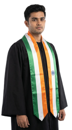 India graduation stole with Indian flag design, graduation sash worn over a graduation gown