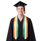 Ireland graduation stole with Irish flag design, graduation sash worn over a graduation gown