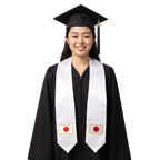 Japan embroidered flag patch graduation stole, Japanese flag patch sash worn over a graduation gown