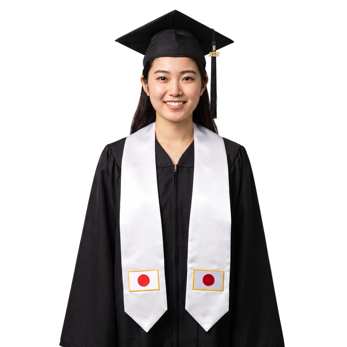 Japan embroidered flag patch graduation stole, Japanese flag patch sash worn over a graduation gown
