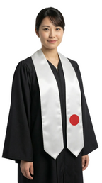 Japan graduation stole with Japanese flag design, graduation sash worn over a graduation gow