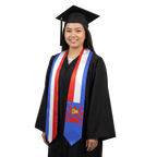 Karen Nation graduation stole with Karen flag design, graduation sash worn over a graduation gown