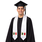Mexico embroidered flag patch graduation stole, Mexican flag patch sash worn over a graduation gown