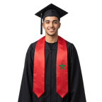 Morocco graduation stole with Moroccan flag design, graduation sash worn over a graduation gown