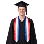 Netherlands graduation stole with Dutch flag design, graduation sash worn over a graduation gown