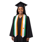 Niger graduation stole with Niger flag design, graduation sash worn over a graduation gown
