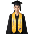 Gold nursing graduation stole with embroidered nursing logo and “Nursing Graduate” lettering