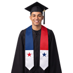 Panama graduation stole with Panamanian flag design, graduation sash worn over a graduation gown