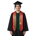 Portugal graduation stole with Portuguese flag design, graduation sash worn over a graduation gown