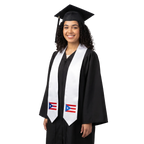 Puerto Rico embroidered flag patch graduation stole, Puerto Rican flag patch sash worn over a graduation gown