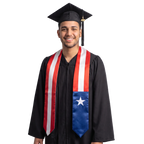 Puerto Rico flag graduation stole with red and white vertical stripes, a blue panel with a white star on one side, and pointed ends.
