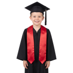 Red satin preschool and kindergarten graduation stole with pointed ends, shown flat against a white background.