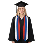 Russia graduation stole with Russian flag design, graduation sash worn over a graduation gown