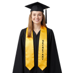 Gold Secretary class officer graduation stole with black printed lettering and pointed ends