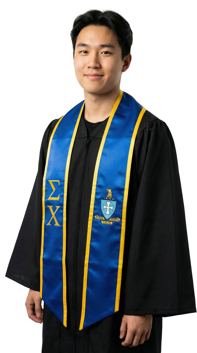 Sigma Chi Trimmed Greek Lettered Graduation Stole With Crest – Stoles.com