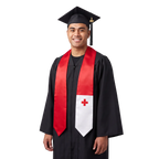 Tonga graduation stole with Tongan flag design, graduation sash worn over a graduation gown