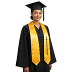 Gold Treasurer class officer graduation stole with black printed lettering and pointed ends