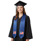 USA embroidered flag patch graduation stole, American flag patch sash worn over a graduation gown