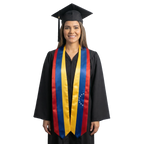 Venezuela flag graduation stole with yellow, blue, and red vertical stripes, an arc of eight white stars on one side, and pointed ends.
