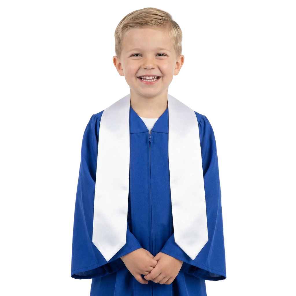 White preschool and kindergarten graduation stole – white bridal satin honor sash for kids graduation ceremony