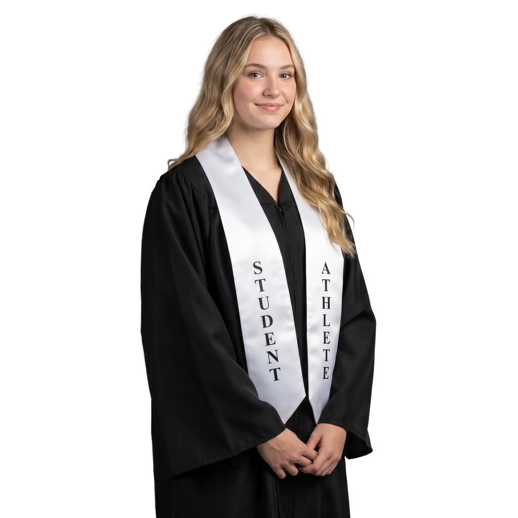 White Student Athlete graduation stole, student athlete graduation sash for commencement

