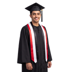 Yemen graduation stole with Yemeni flag design, graduation sash worn over a graduation gown