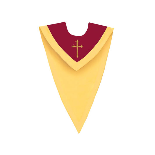 Maroon/Gold V-Neck Choir Stole with Cross - Stoles.com